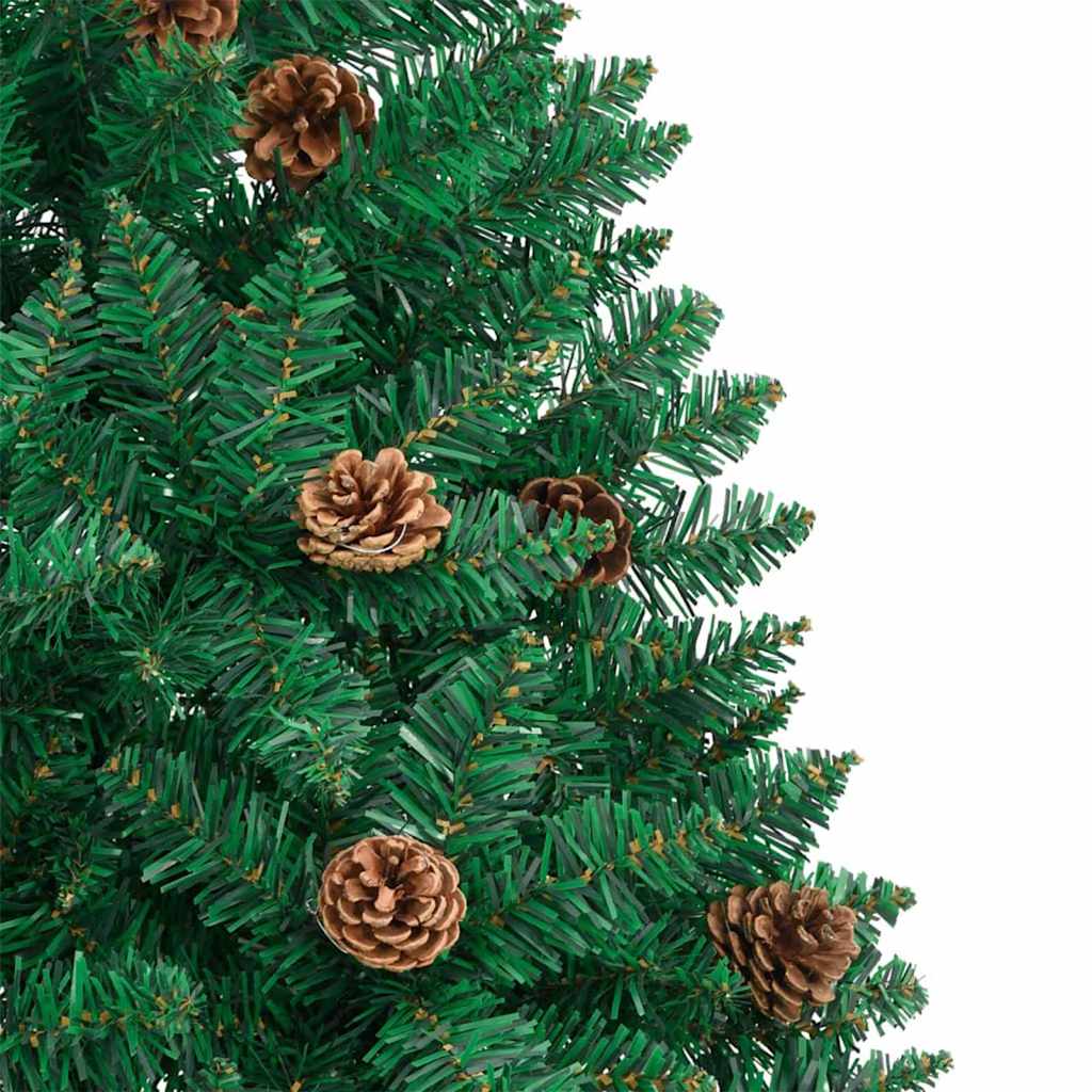 Karcsú karácsonyfa 300 LED-del Zöld 210 cm PVC és tömör fenyőfa