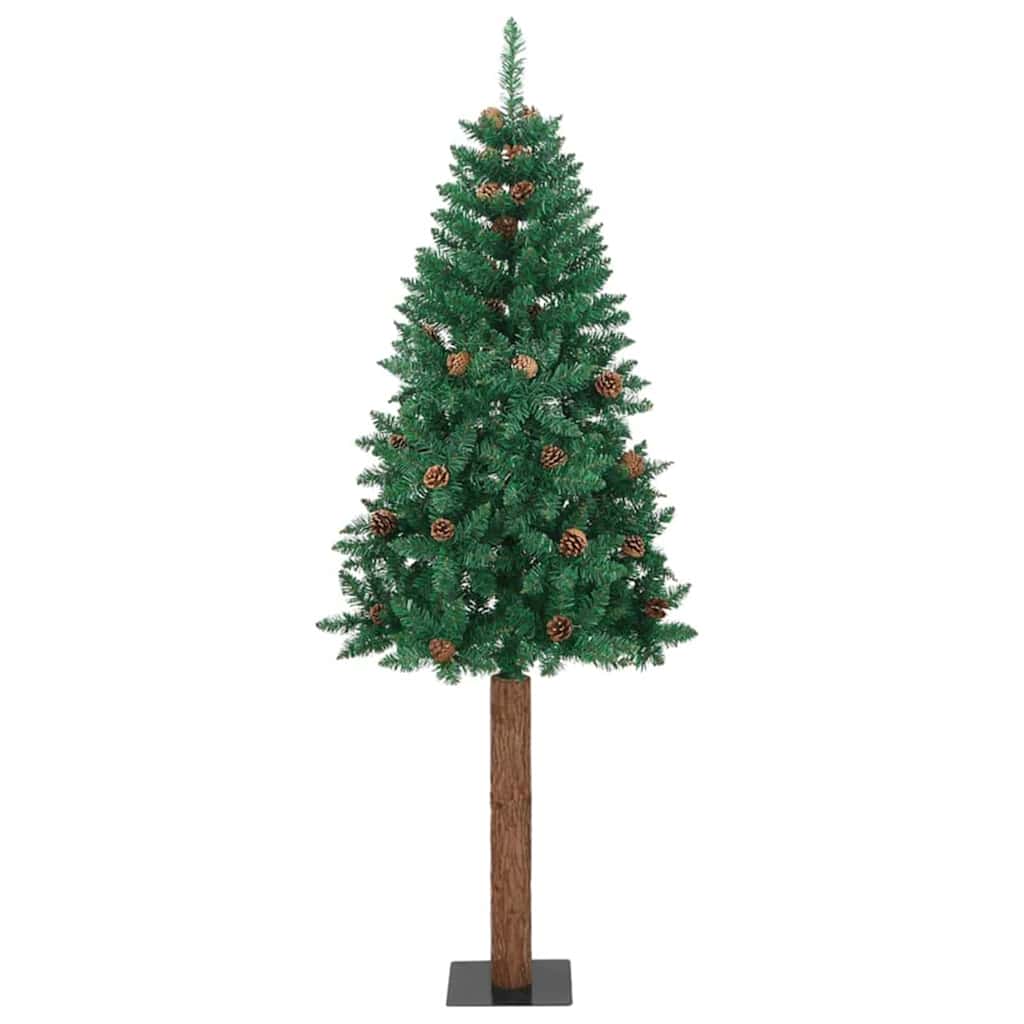 Karcsú karácsonyfa 300 LED-del Zöld 210 cm PVC és tömör fenyőfa
