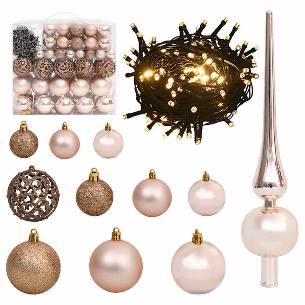 Műfenyő LED fényekkel és gömbökkel 300 LED-del Zöld 180 cm PET