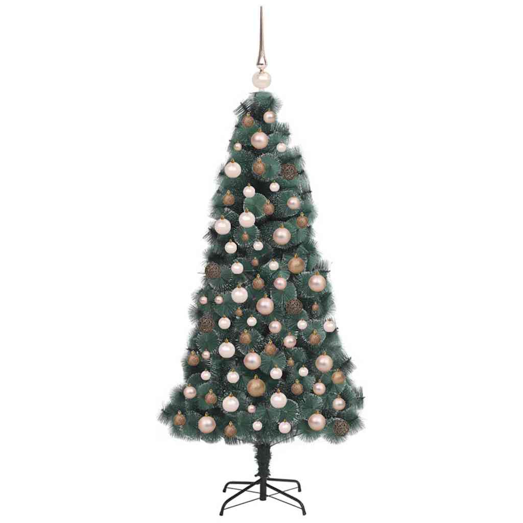 Műfenyő LED fényekkel és gömbökkel 300 LED-del Zöld 180 cm PET