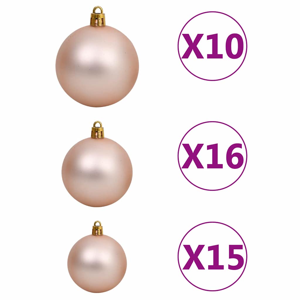 Műfenyő LED fényekkel és gömbökkel 300 LED-del Zöld 180 cm PET