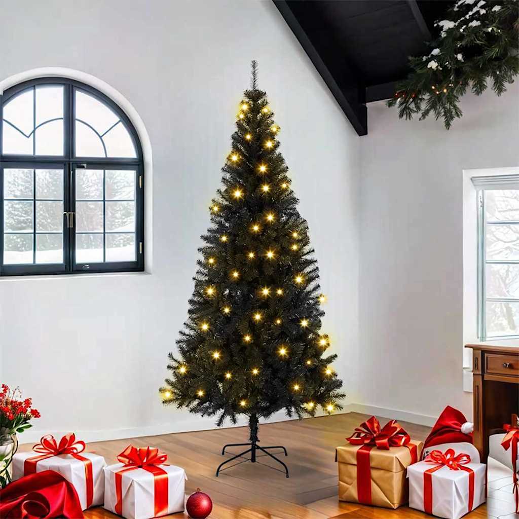 Karácsonyfa 300 LED-del állvánnyal Fekete 180 cm PVC