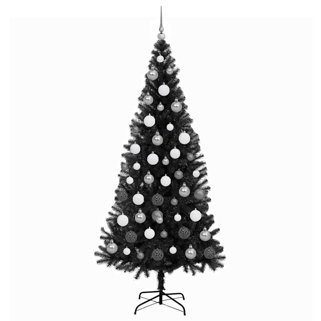 Karácsonyfa 300 LED-del állvánnyal Fekete 180 cm PVC