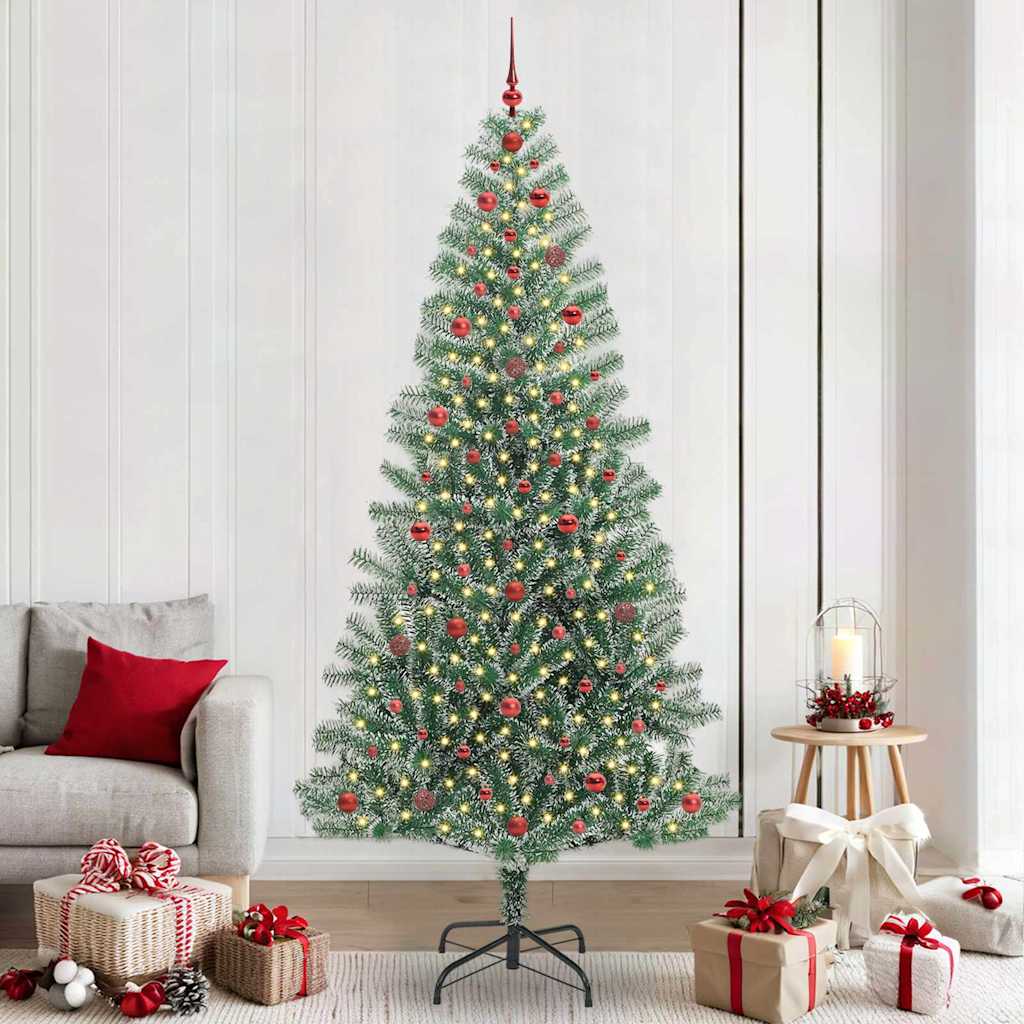 Mű karácsonyi fa hóval borítva LED fényekkel 240 cm