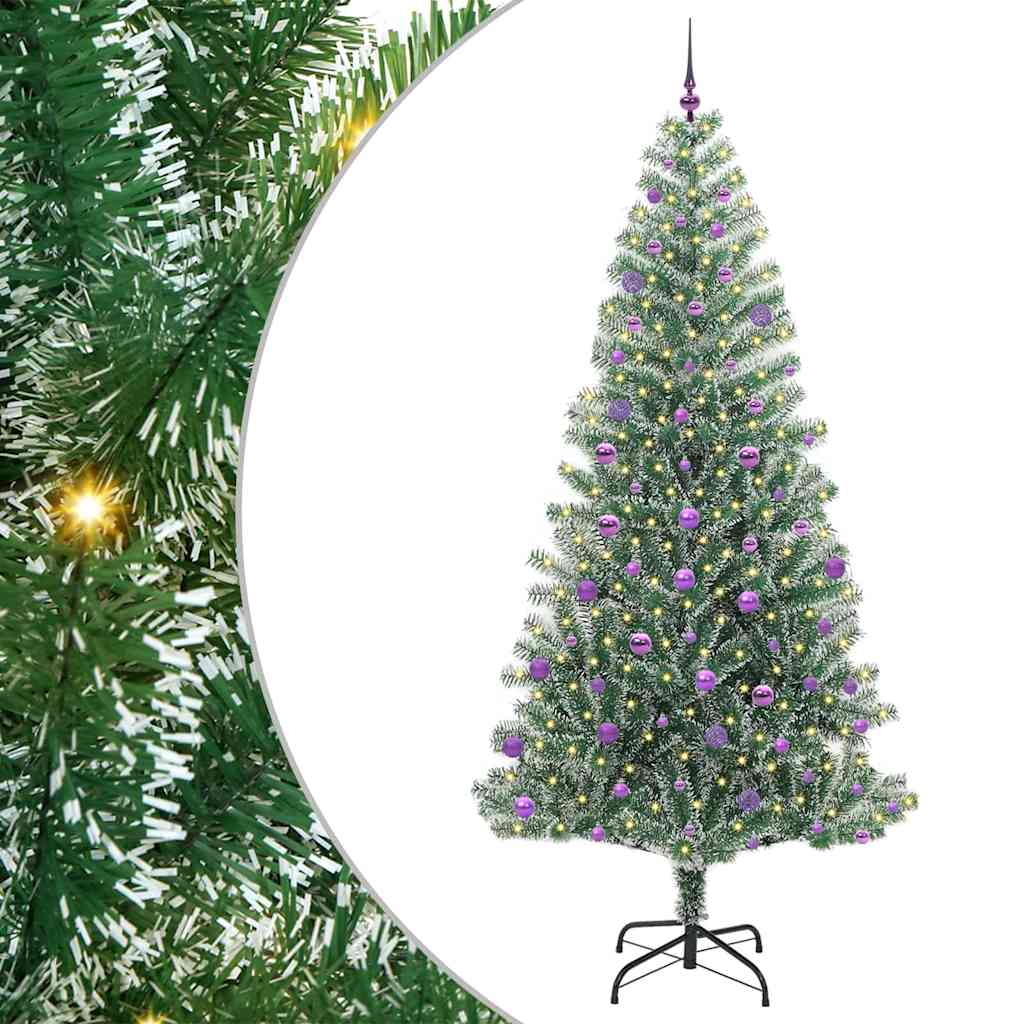 Mű karácsonyi fa hóval borítva LED fényekkel 240 cm