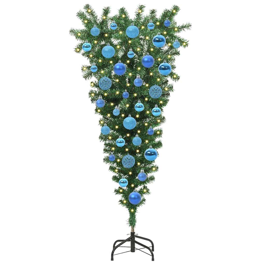 Felfordított Műfenyő Elővilágítással és Gömbökkel Zöld 120 cm