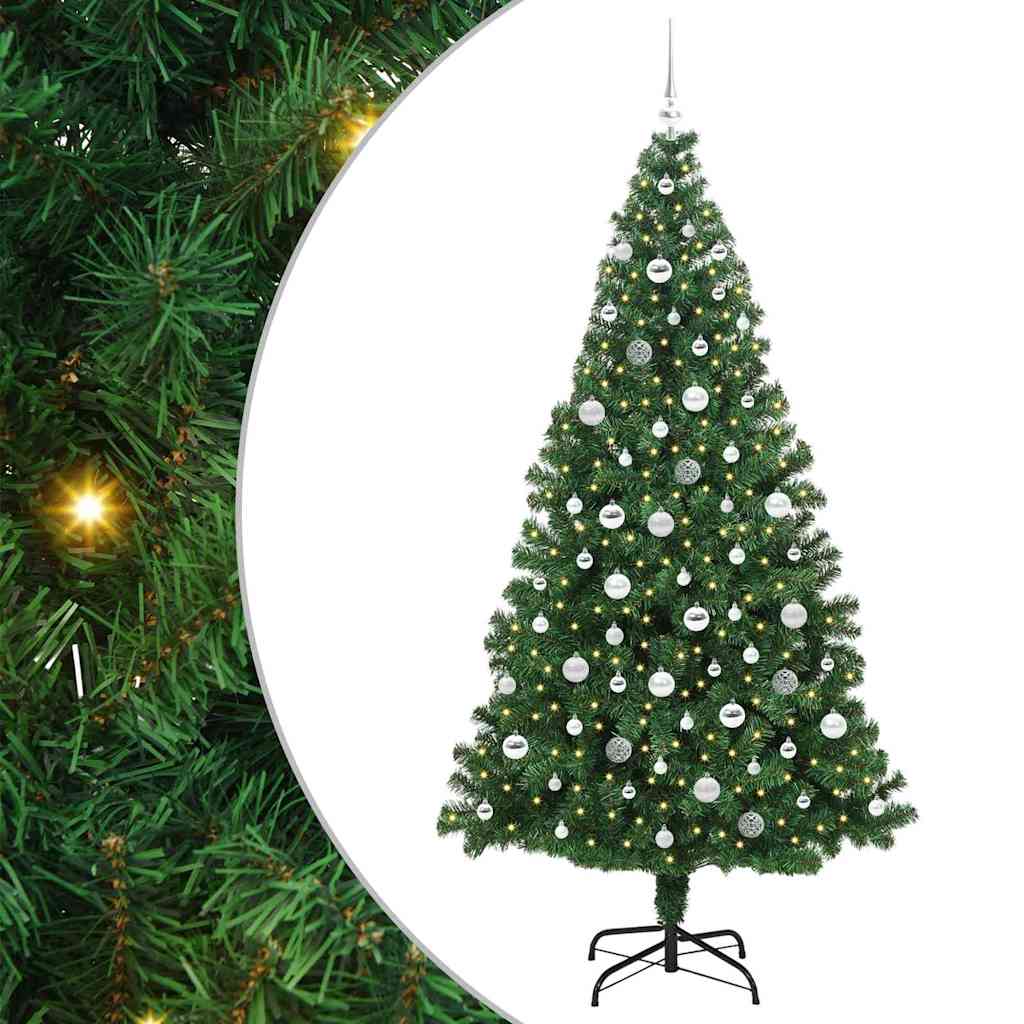 Mű karácsonyfa 300 LED-del Zöld 210 cm PVC és Acél és Műanyag