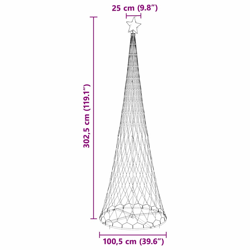 LED Karácsonyi Fenyő Sokszínű 100.5 x 100.5 x 302.5 cm Fém
