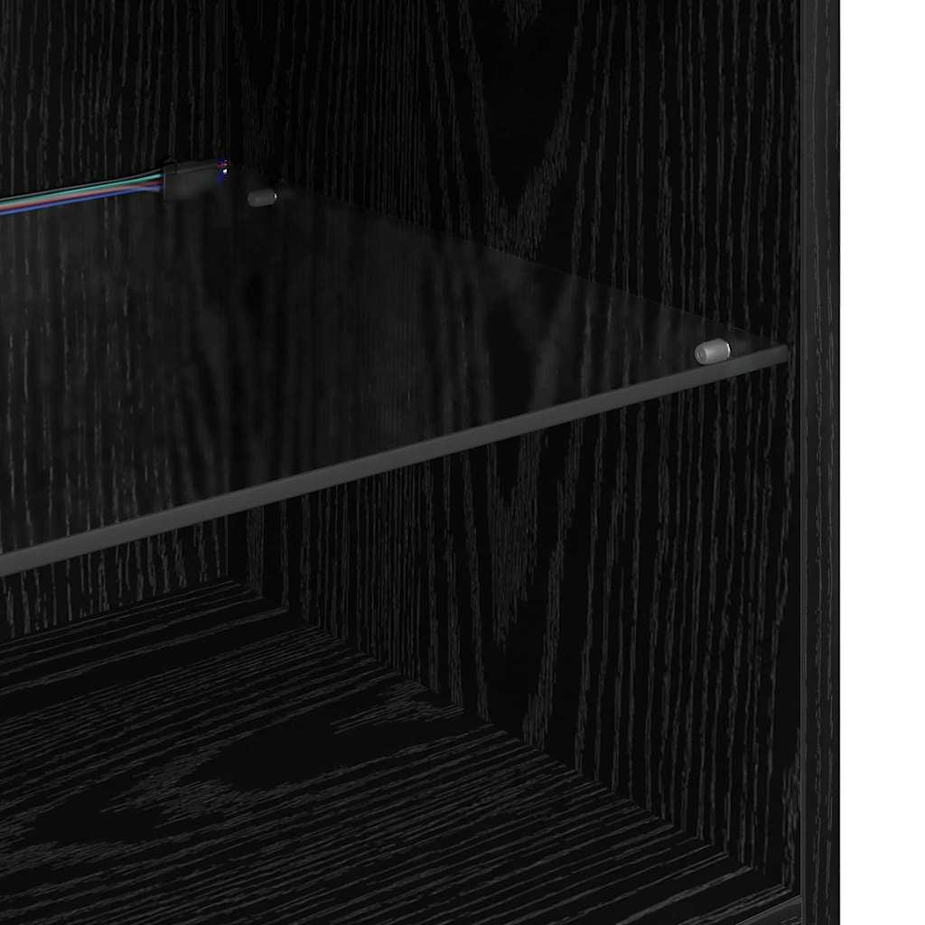 TV Fali Egységek LED -es lámpákkal 5 pcs Fekete tölgy Faanyag