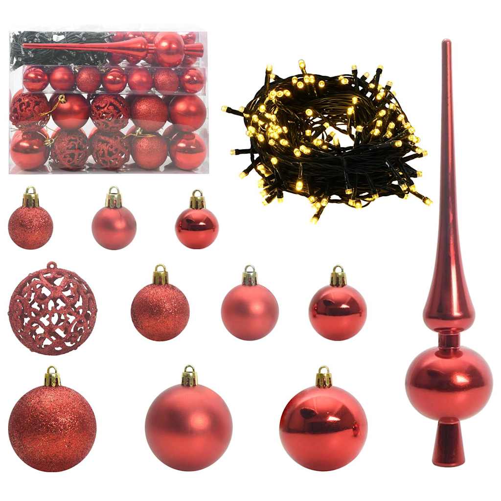 Karácsonyi Díszgömb Készlet 150 LED-del 61 pcs Piros Műanyag