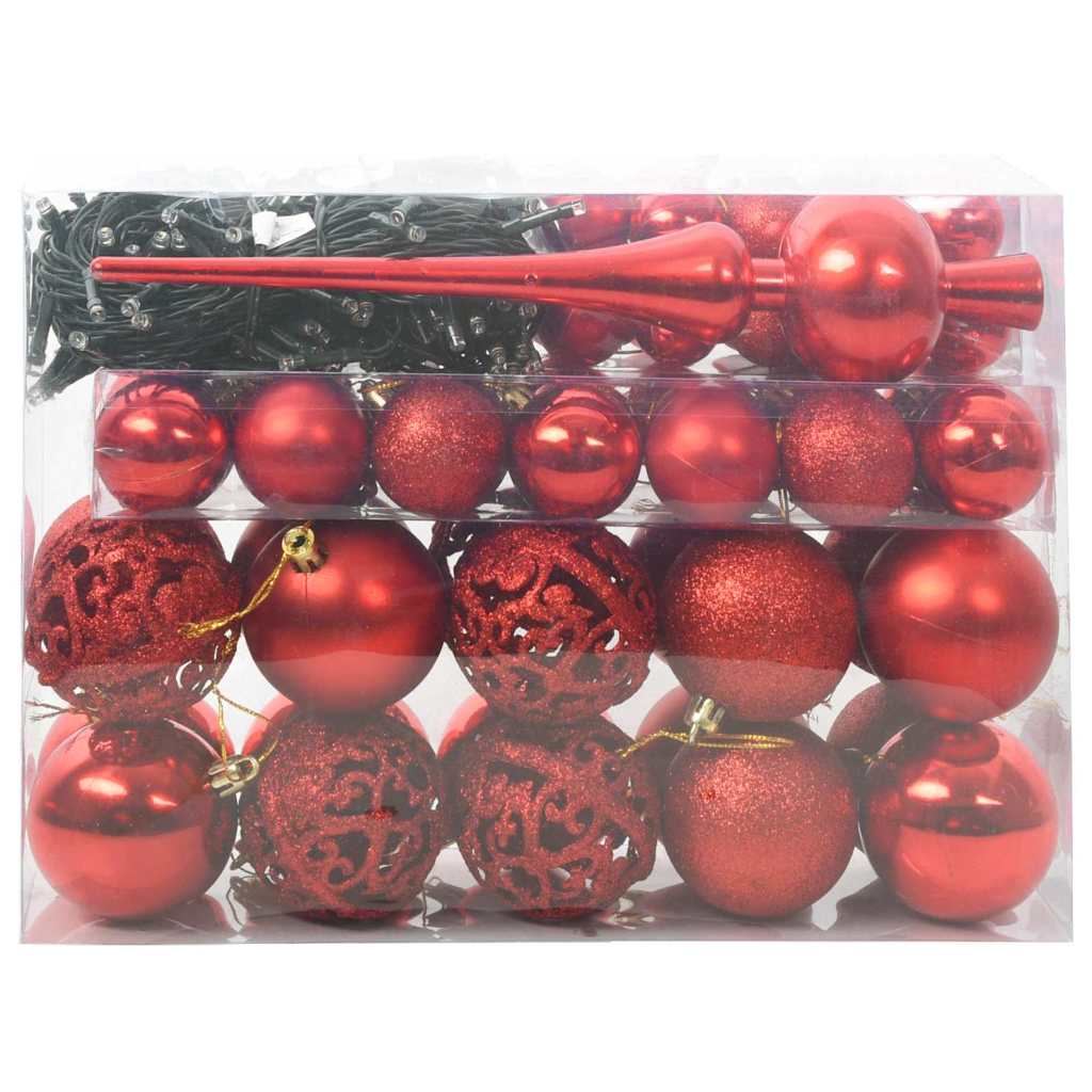 Karácsonyi Díszgömb Készlet 150 LED-del 61 pcs Piros Műanyag