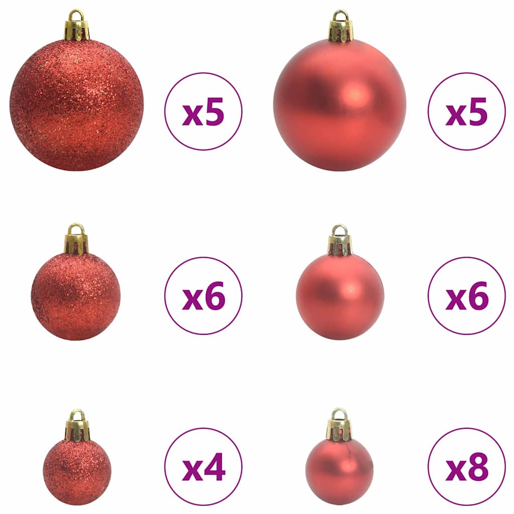 Karácsonyi Díszgömb Készlet 150 LED-del 61 pcs Piros Műanyag