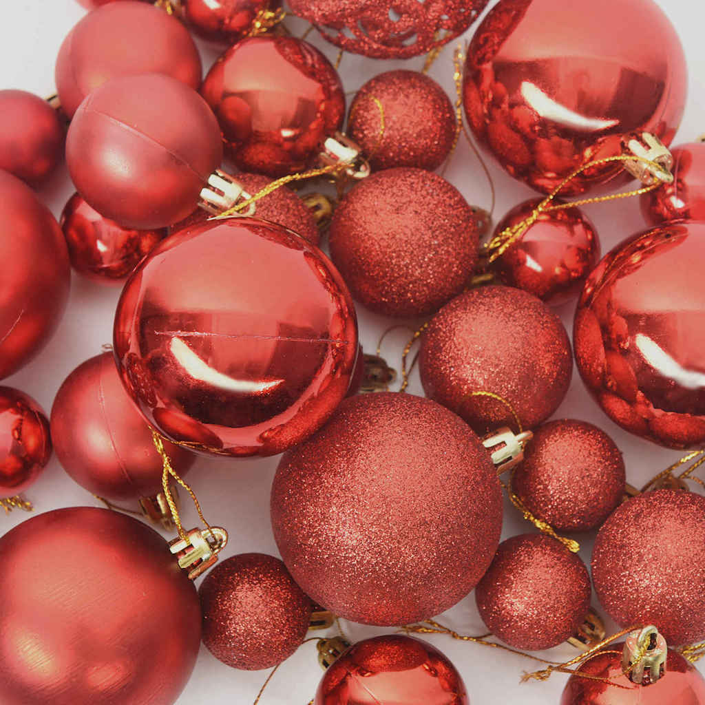 Karácsonyi Díszgömb Készlet 300 LED-del 120 pcs Piros Műanyag