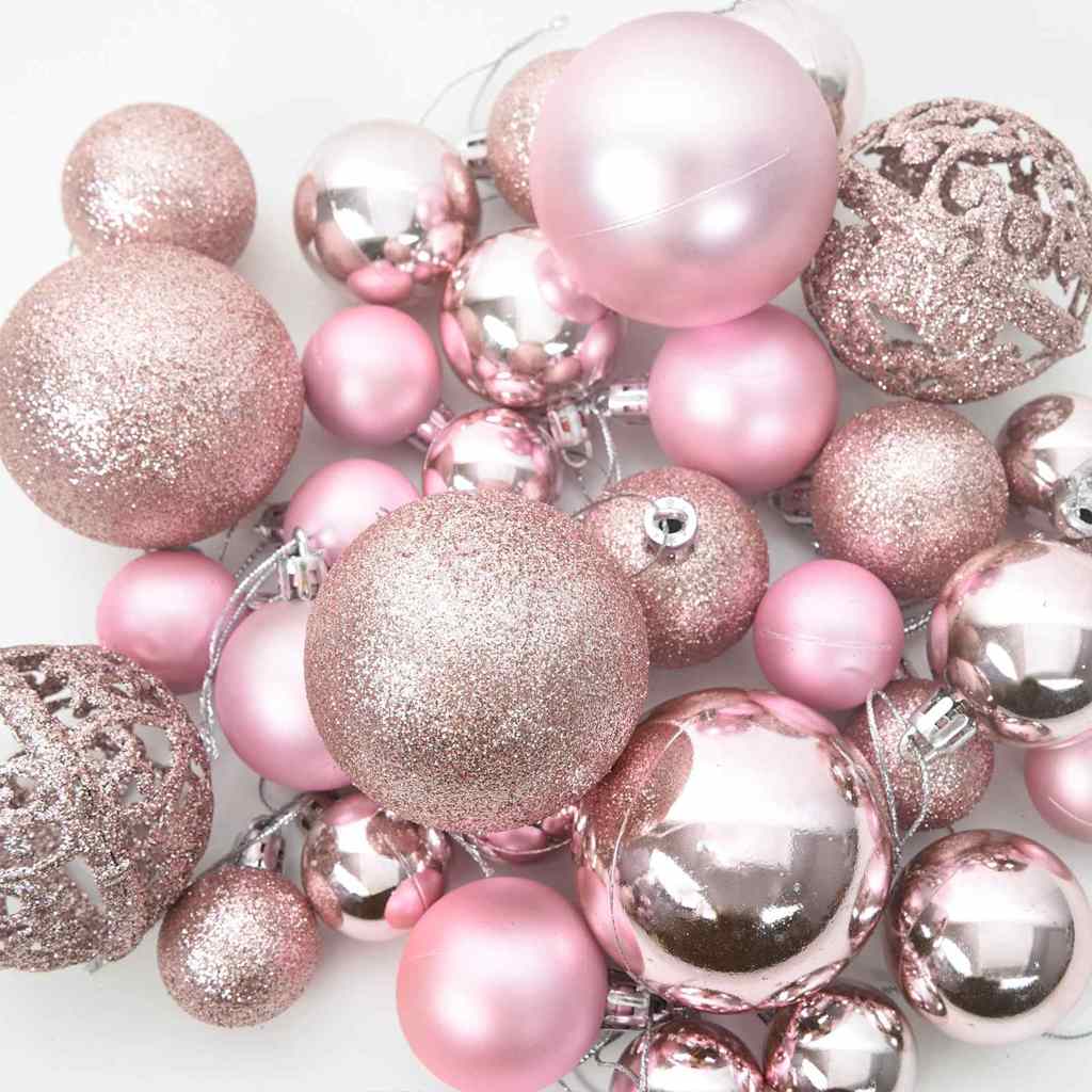 Karácsonyi Díszgömb Készlet 61 pcs Rózsaszín Műanyag