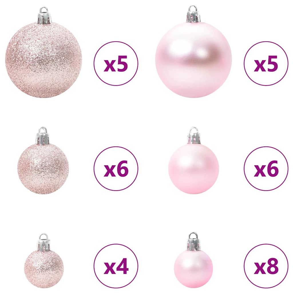 Karácsonyi Díszgömb Készlet 61 pcs Rózsaszín Műanyag