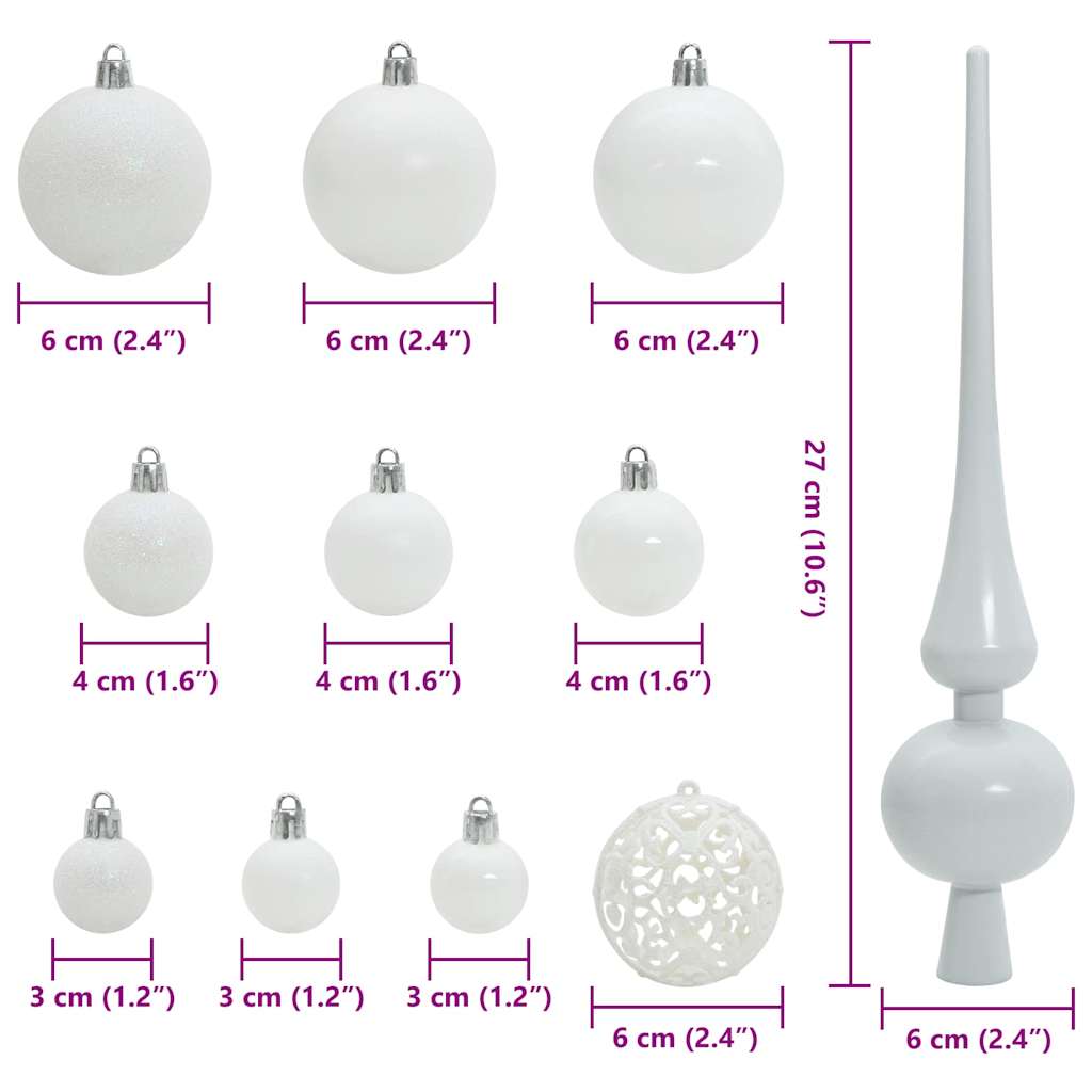 Karácsonyi Díszgömb Készlet 150 LED-del 61 pcs Fehér Műanyag