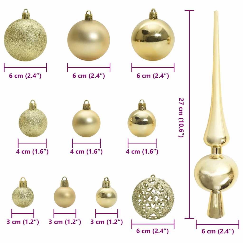 Karácsonyi Díszgömb Készlet 300 LED-del 120 pcs Arany Műanyag
