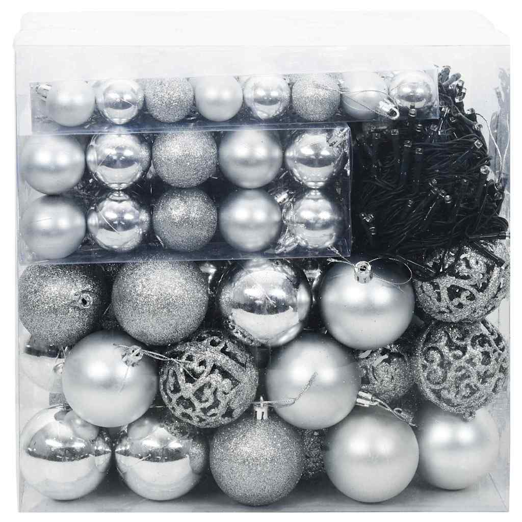 Karácsonyi Díszgömb Készlet 300 LED-del 120 pcs Ezüst Műanyag