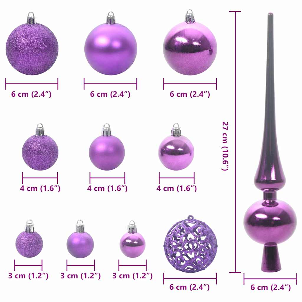 Karácsonyi Díszgömb Készlet 150 LED-del 61 pcs Lila Műanyag