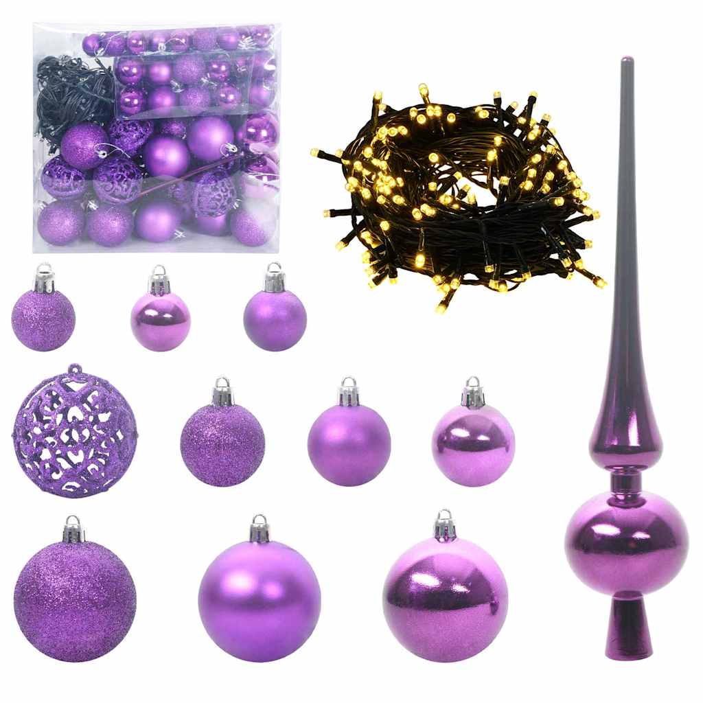 Karácsonyi Díszgömb Készlet 300 LED-del 120 pcs Lila Műanyag