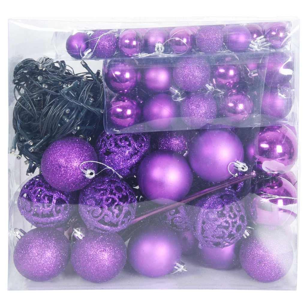 Karácsonyi Díszgömb Készlet 300 LED-del 120 pcs Lila Műanyag