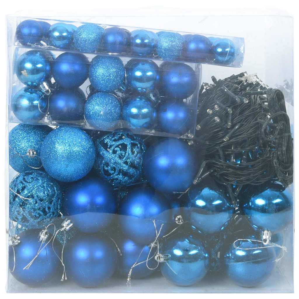 Karácsonyi Díszgömb Készlet 300 LED-del 120 pcs Kék Műanyag