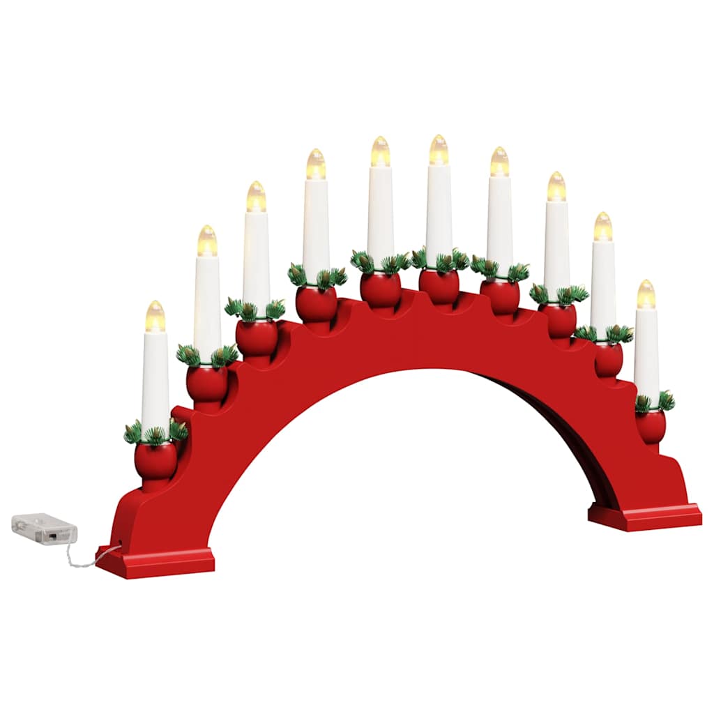 Karácsonyi gyertyatartó ív 10 LED gyertyával Piros