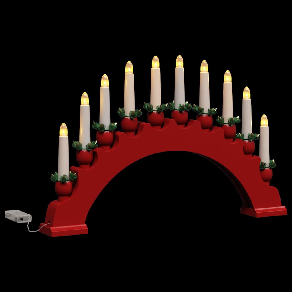 Karácsonyi gyertyatartó ív 10 LED gyertyával Piros