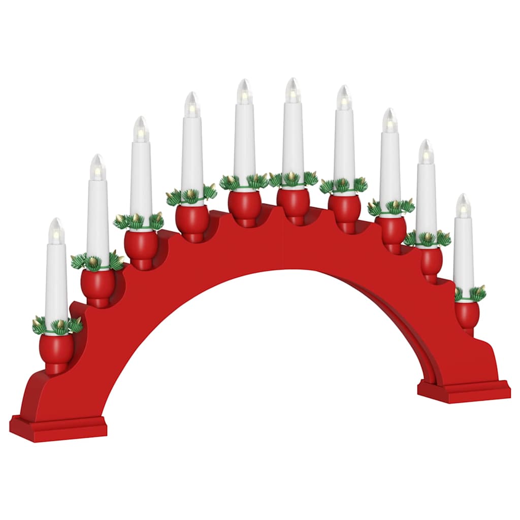 Karácsonyi gyertyatartó ív 10 LED gyertyával Piros