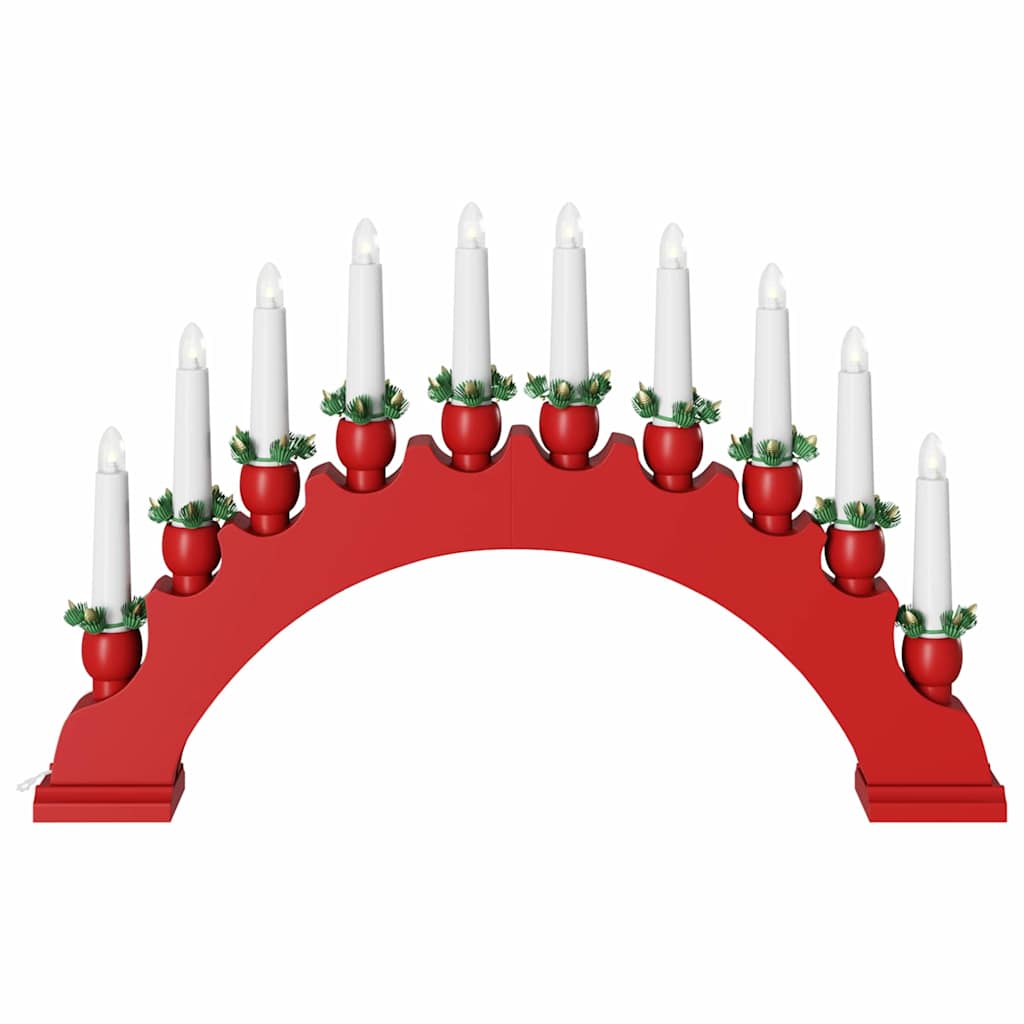 Karácsonyi gyertyatartó ív 10 LED gyertyával Piros
