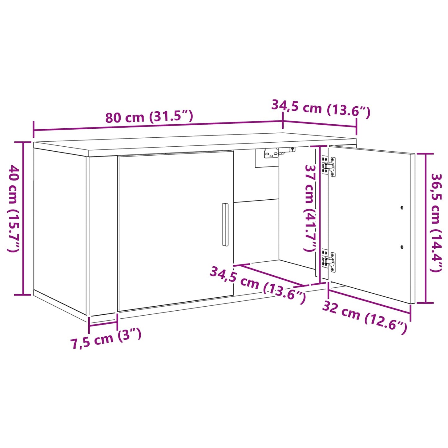 Fali TV szekrény szett 2 pcs Artisan tölgy 80 x 34,5 x 40 cm