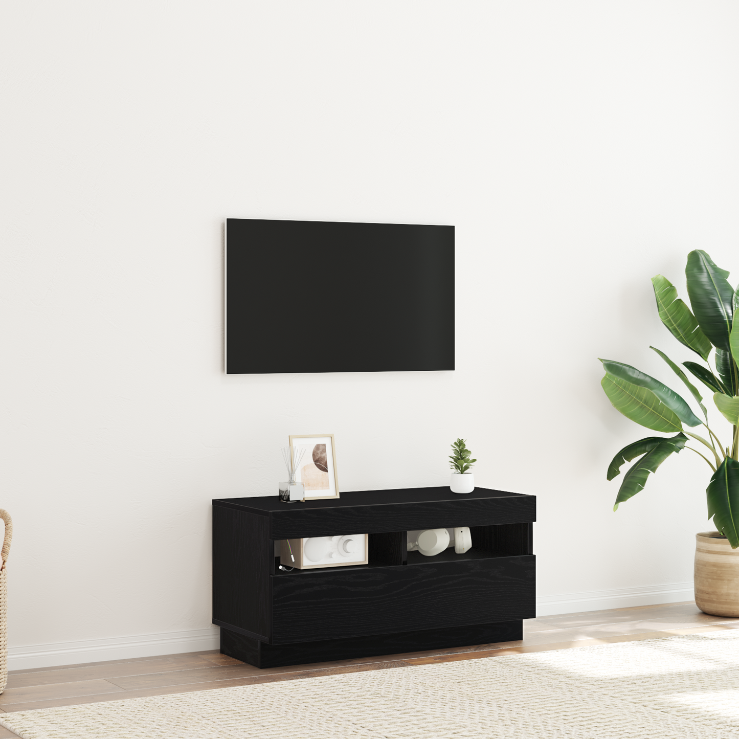 TV szekrény LED -es lámpákkal Fekete 80 x 35 x 40 cm Faanyag