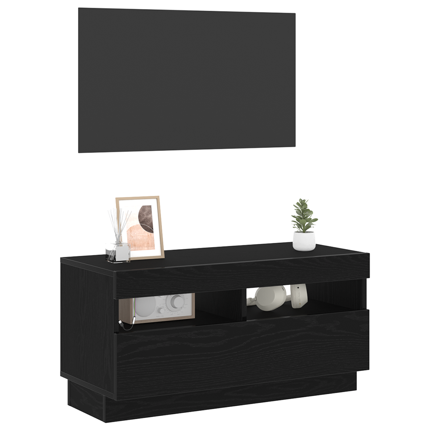 TV szekrény LED -es lámpákkal Fekete 80 x 35 x 40 cm Faanyag