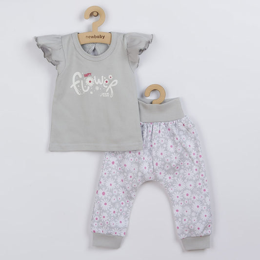2-részes pamut együttes New baby Happy Flower szürke