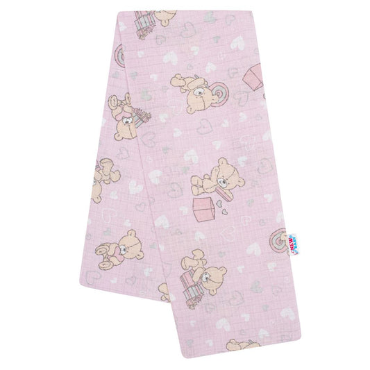 Pamut pelenka nyomtatott mintával New baby rózsaszín maci és szívecske