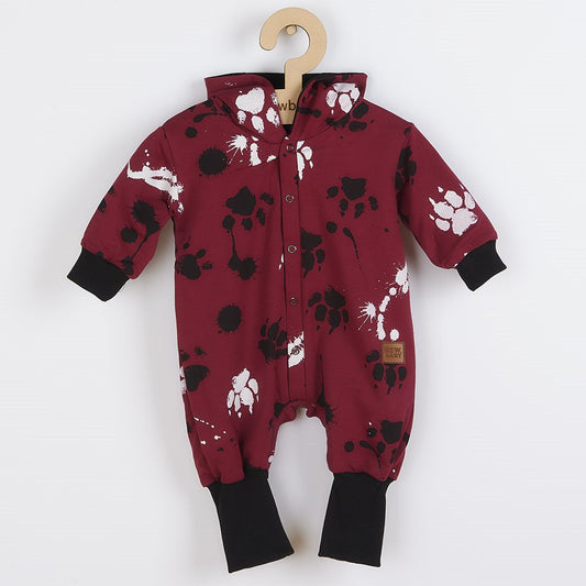 baba pamut kezeslábas kapucnival fülekkel New baby mancsát sötét rózsaszín