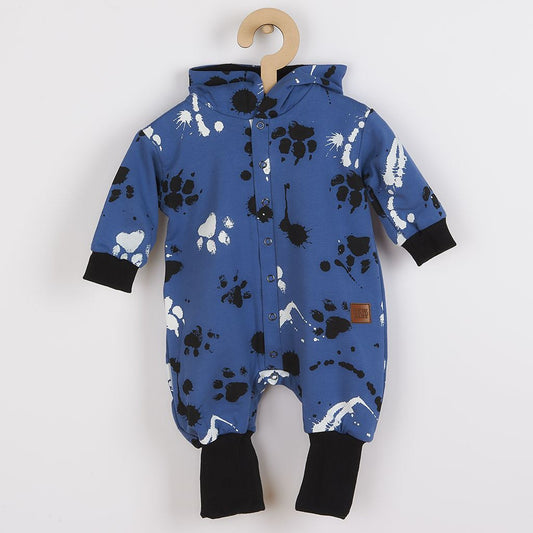 baba pamut kezeslábas kapucnival fülekkel New baby mancsát kék