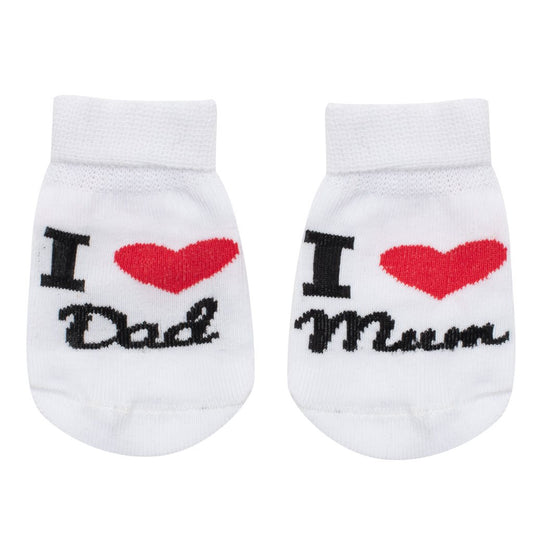 Csecsemõ pamut zokni New baby I Love Mum and Dad fehér