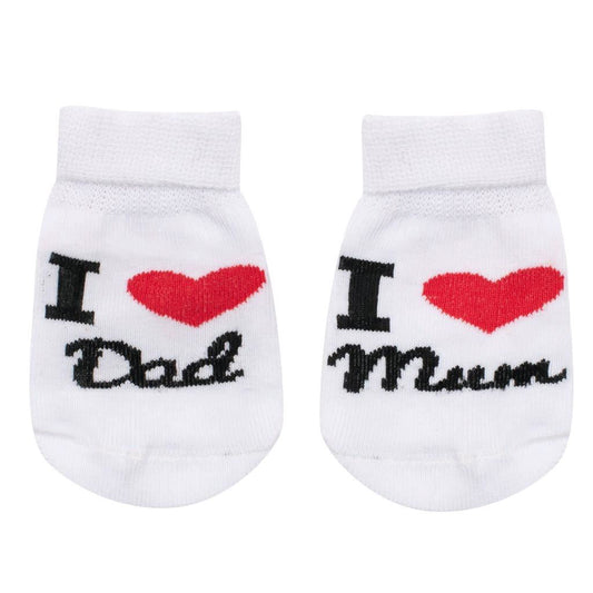 Csecsemõ pamut zokni New baby I Love Mum and Dad fehér