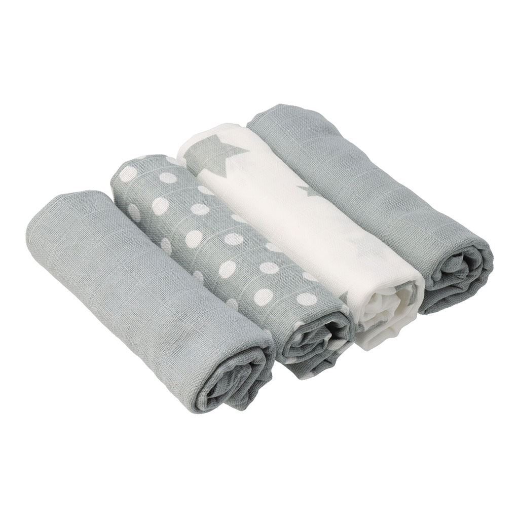 Pamut tetra pelenka New baby Softy nyomtatott mintával  70 x 70 cm 4 db fehér-szürke