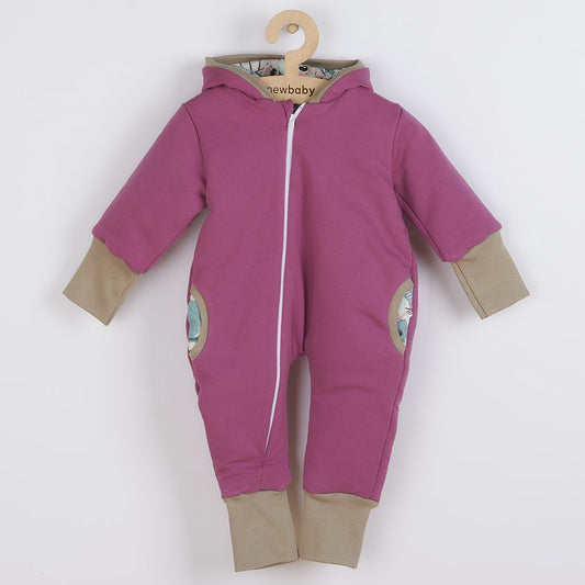 Meleg tavaszi kezeslábas kapucnival New baby Spring purple-pink