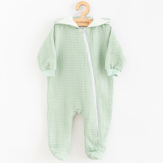 baba muszlin kezeslábas kapucnival New baby Comfort clothes zsálya színû