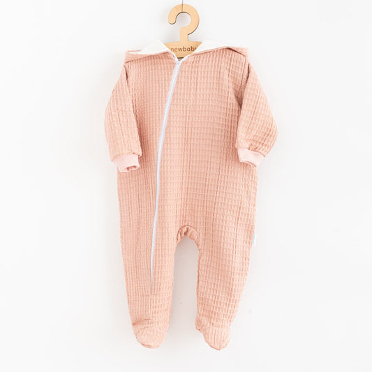 baba muszlin kezeslábas kapucnival New baby Comfort clothes rózsaszín