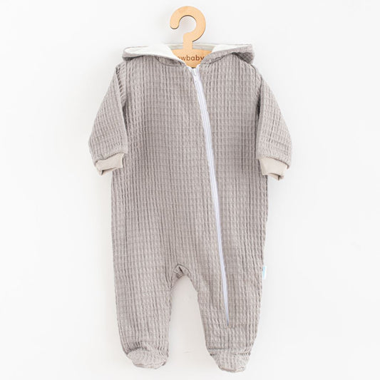 baba muszlin kezeslábas kapucnival New baby Comfort clothes szürke