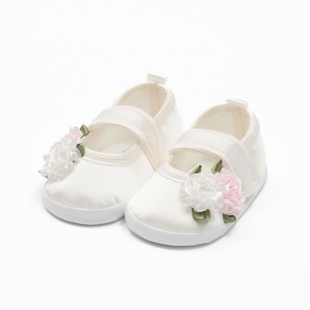 baba szatén balettcipõk New baby Ivory Flowers 12-18 h