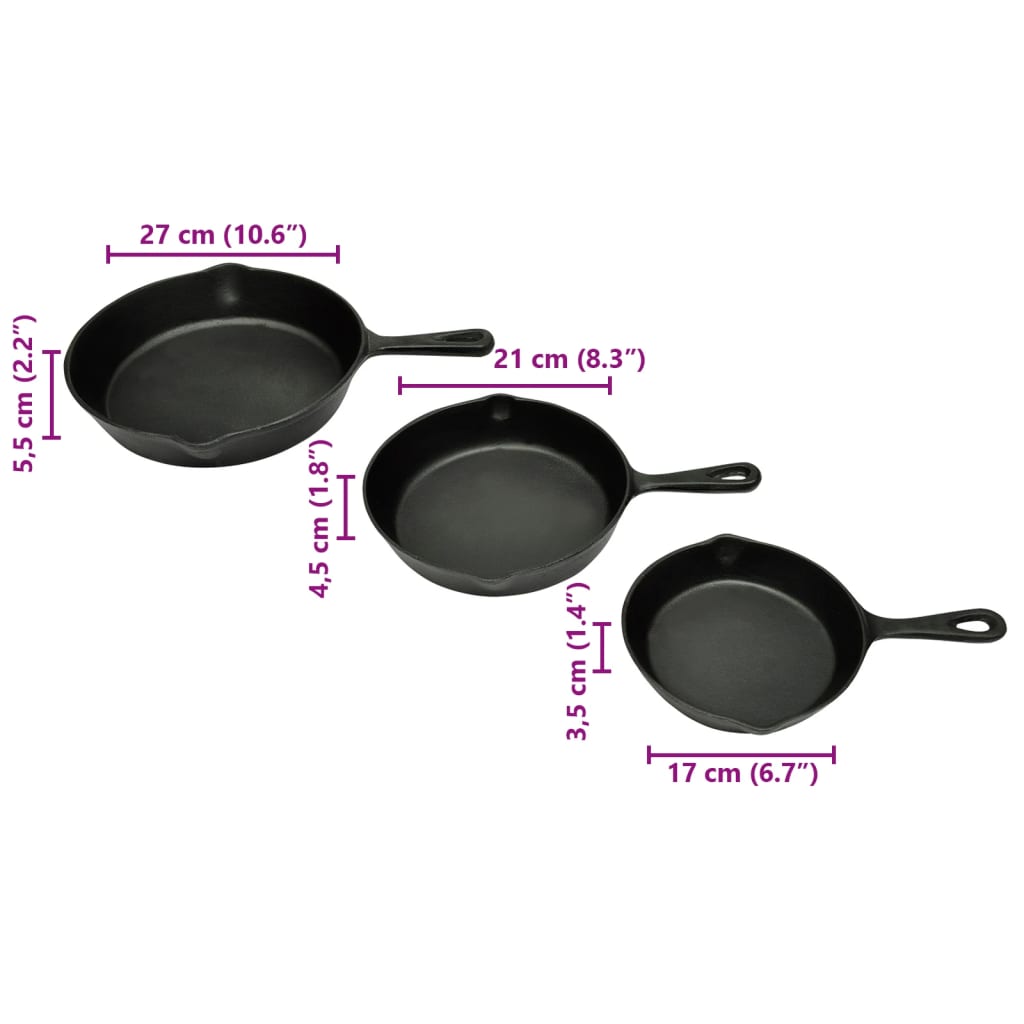 3 darab Grill Steak Serpenyő Szett Öntöttvas