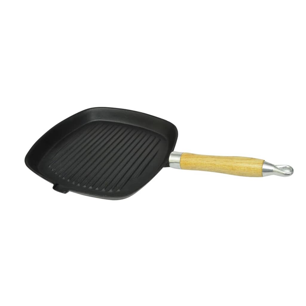 öntöttvas grillserpenyő fa nyéllel 20 x 20 cm