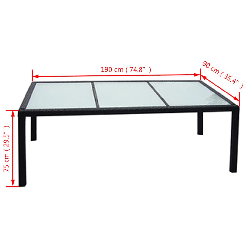 fekete polyrattan kerti asztal 190 x 90 x 75 cm