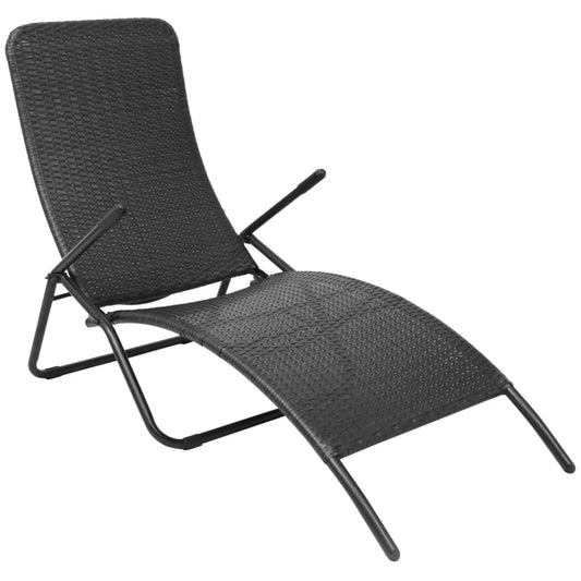 fekete összecsukható polyrattan napozóágy