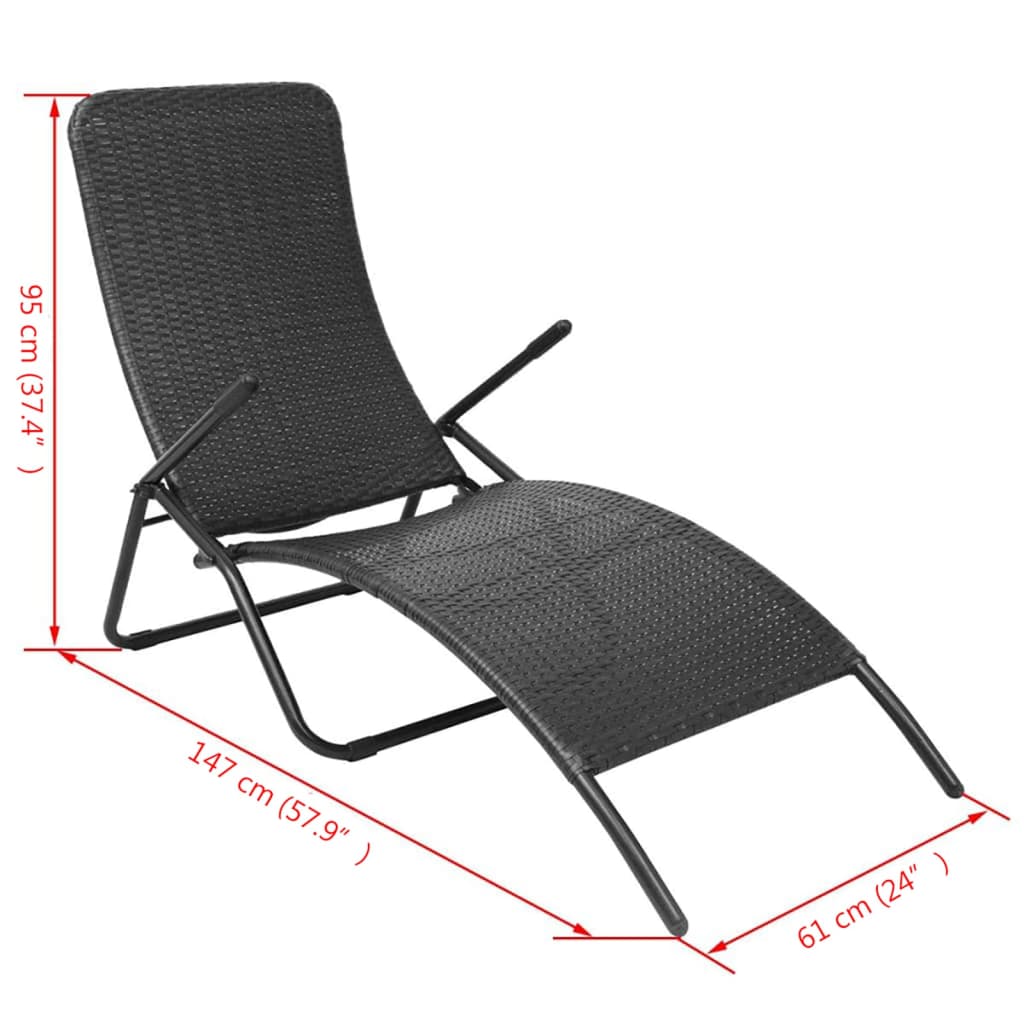 fekete összecsukható polyrattan napozóágy